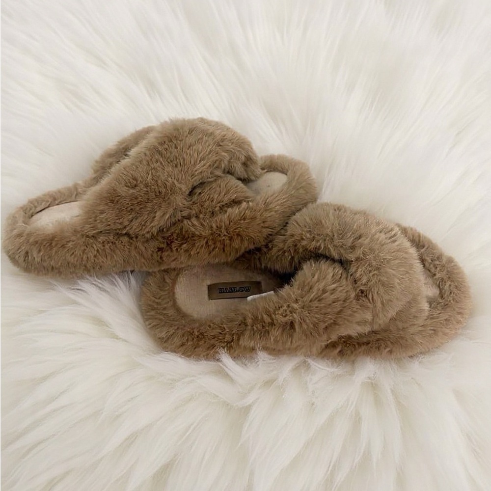 Cozy Faux Fur Slippers in Tan - Picture 2 of 3